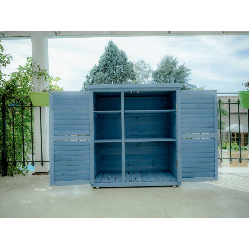 Armadio da Giardino in Legno Trattato 87x47x95 Blu con 3 Ripiani