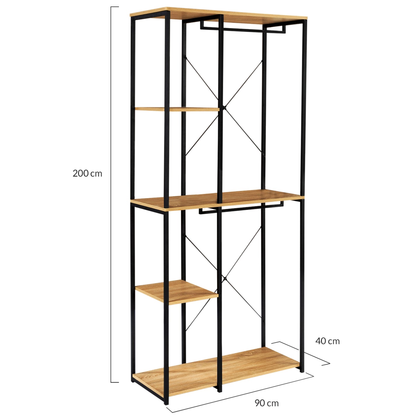 IDMarket - Armadio doppio con ripiani L. 90 cm DETROIT design industriale