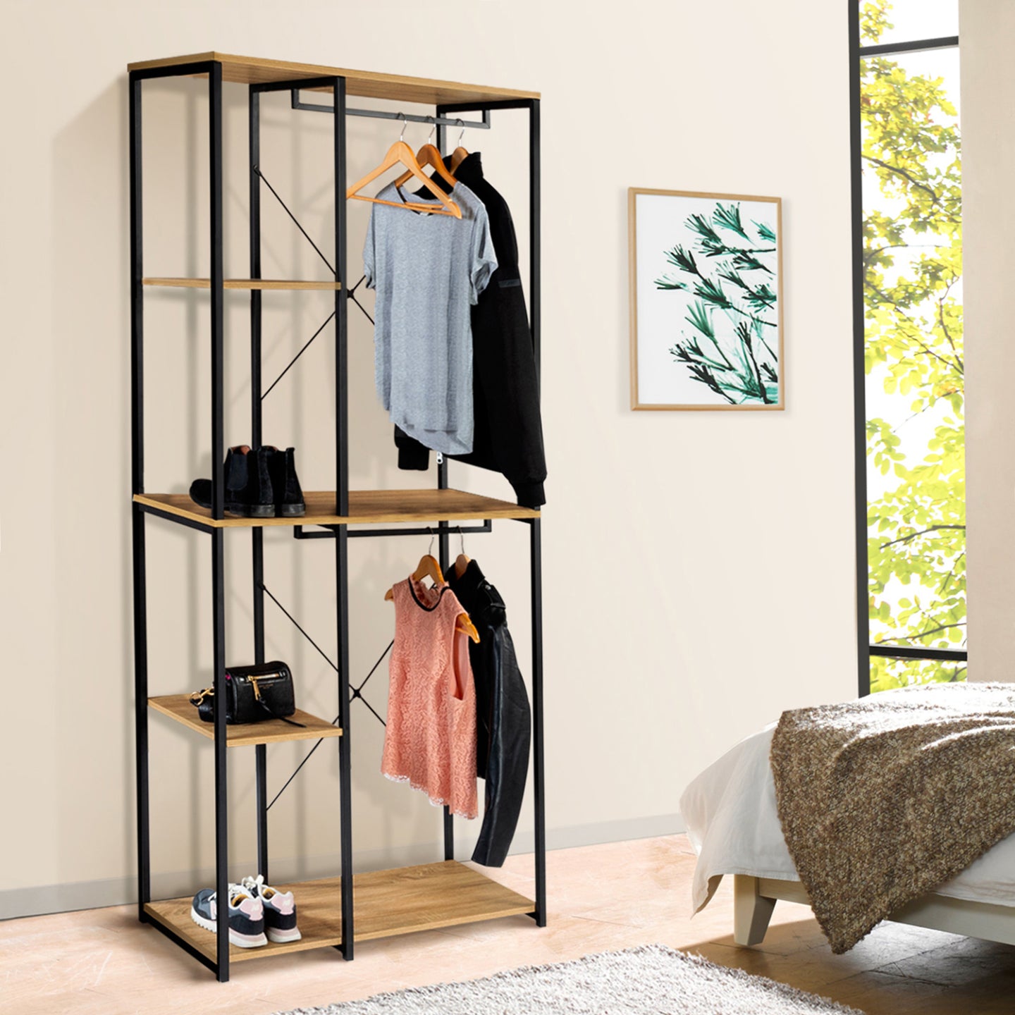 IDMarket - Armadio doppio con ripiani L. 90 cm DETROIT design industriale