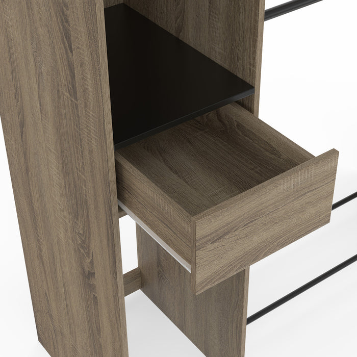 IDMarket - Armadio doppio MIRTY L. 110 cm con ripiani + cassetto + scarpiera, faggio e nero