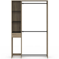 IDMarket - Armadio doppio MIRTY L. 110 cm con ripiani + cassetto + scarpiera, faggio e nero