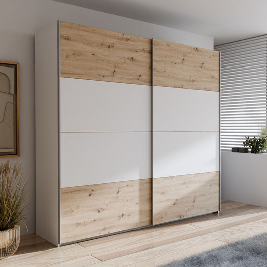 Armadio Elio 2 ante scorrevoli rovere e bianco 220x61x210.5H