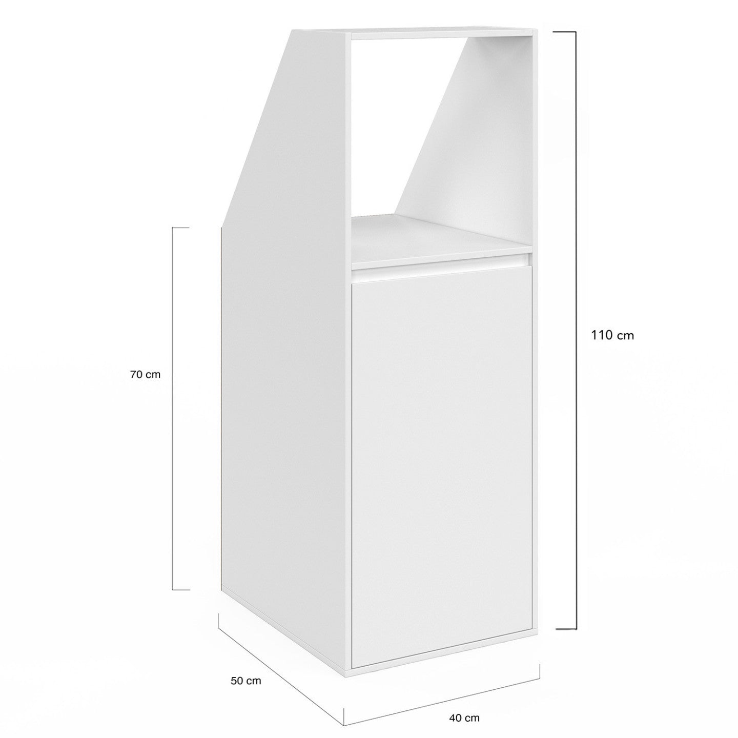 IDMarket - Armadio inclinato 1 anta e 1 nicchia TOMI 40 x 50 x 70/110 cm bianco