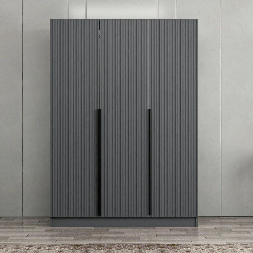 Armadio Kale 3 ante battenti effetto cannettato antracite 135x52x210H – Eleganza e capienza