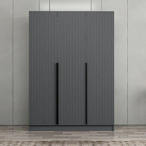 Armadio Kale 3 ante battenti effetto cannettato antracite 135x52x210H – Eleganza e capienza