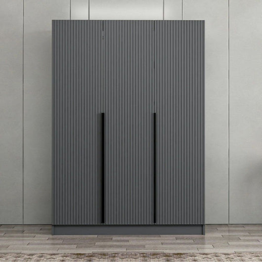 Armadio Kale 3 ante battenti effetto cannettato antracite 135x52x210H – Eleganza e capienza