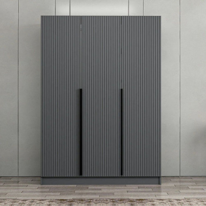 Armadio Kale 3 ante battenti effetto cannettato antracite 135x52x210H – Eleganza e capienza