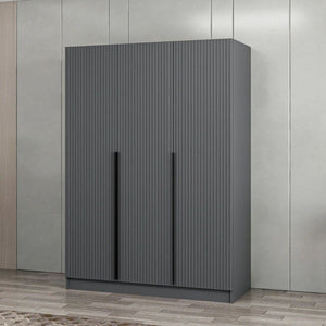Armadio Kale 3 ante battenti effetto cannettato antracite 135x52x210H – Eleganza e capienza