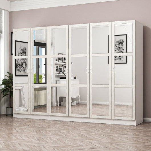 Armadio Kale 6 ante battenti bianco con specchi 270x52x190H – Eleganza e capienza