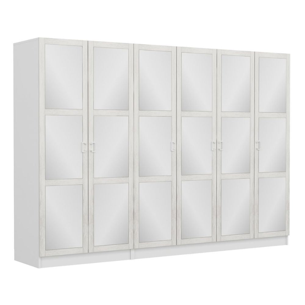 Armadio Kale 6 ante battenti bianco con specchi 270x52x190H – Eleganza e capienza