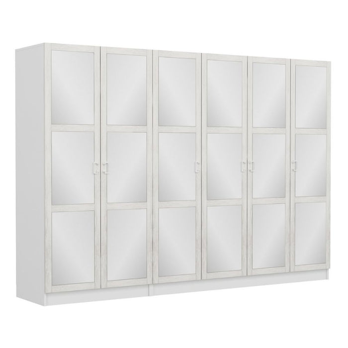 Armadio Kale 6 ante battenti bianco con specchi 270x52x190H – Eleganza e capienza