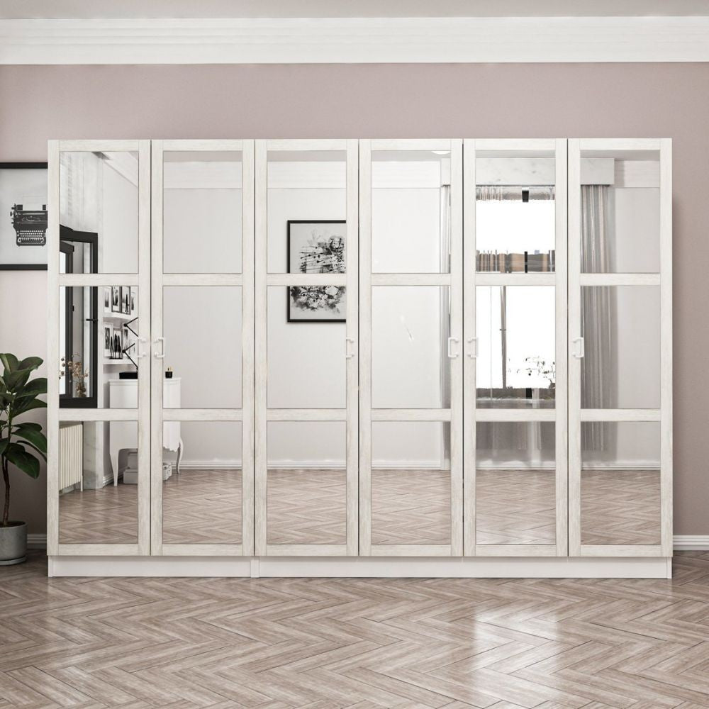Armadio Kale 6 ante battenti bianco con specchi 270x52x190H – Eleganza e capienza