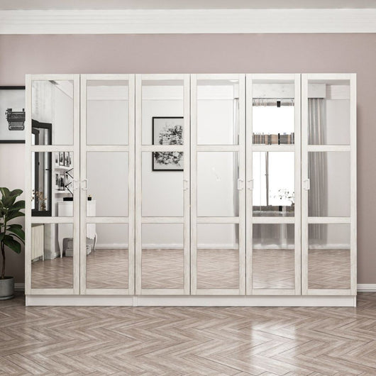 Armadio Kale 6 ante battenti bianco con specchi 270x52x190H – Eleganza e capienza
