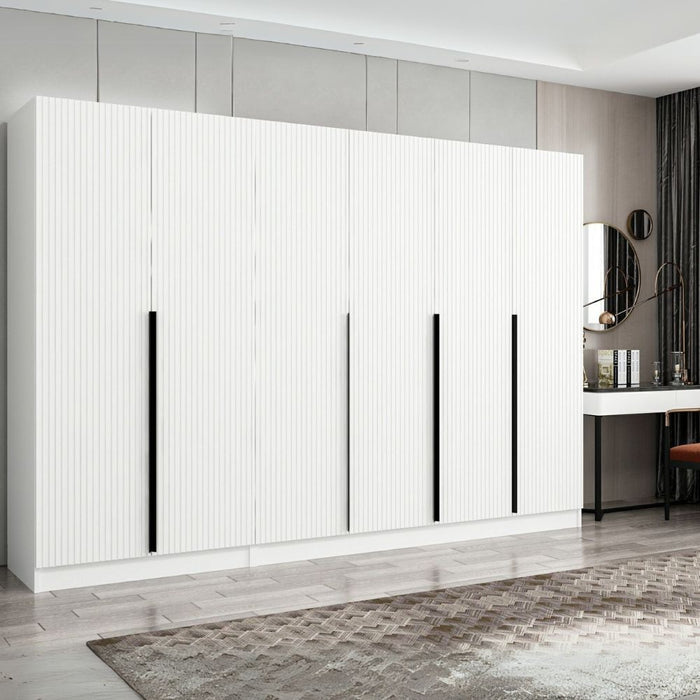 Armadio Kale 6 ante battenti effetto cannettato bianco 270x52x210H – Eleganza e capienza