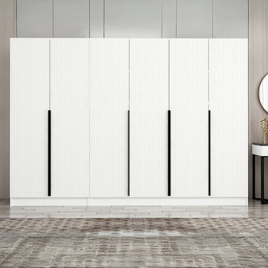 Armadio Kale 6 ante battenti effetto cannettato bianco 270x52x210H – Eleganza e capienza