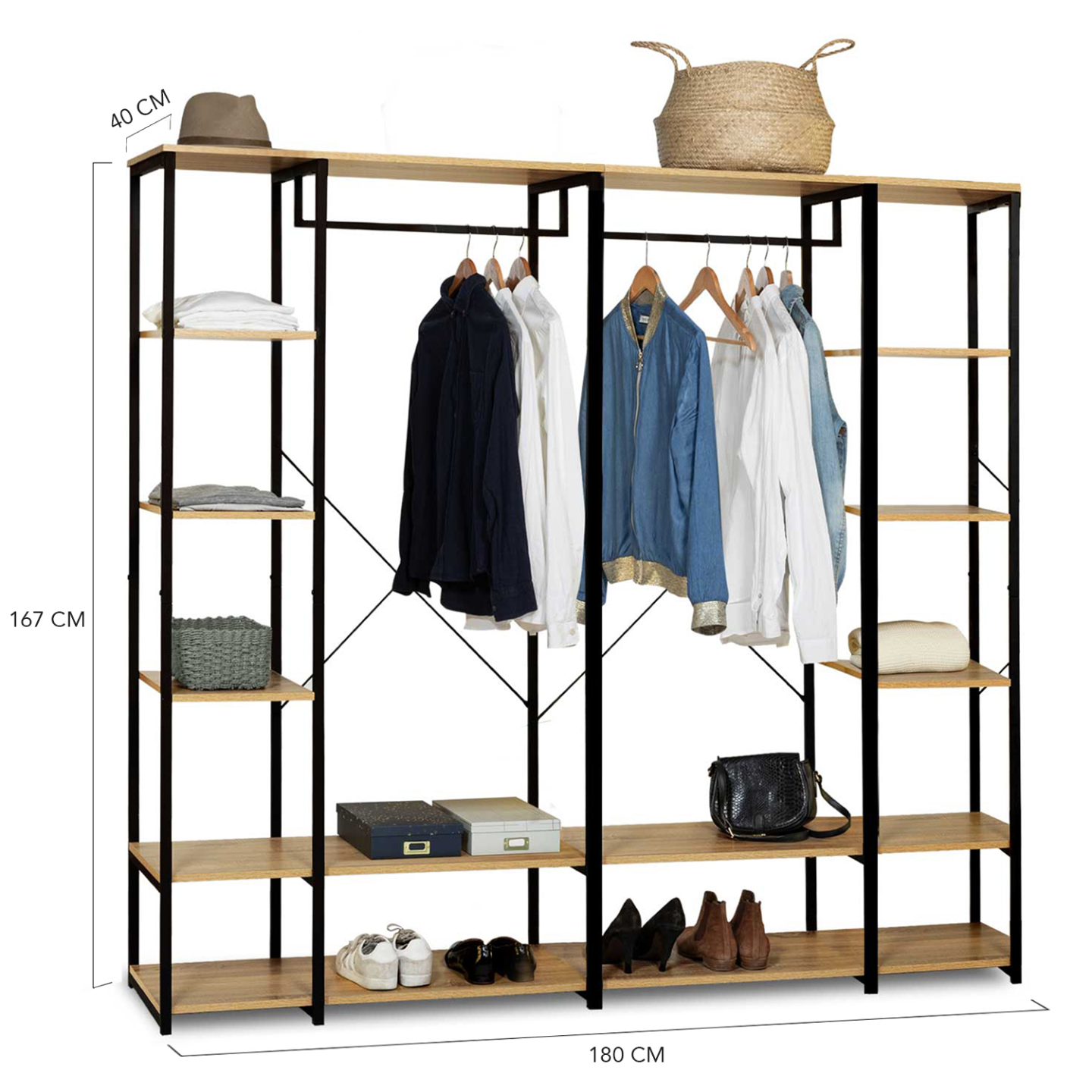 IDMarket - Armadio modulare doppio ripiano L. 180 cm DETROIT design industriale