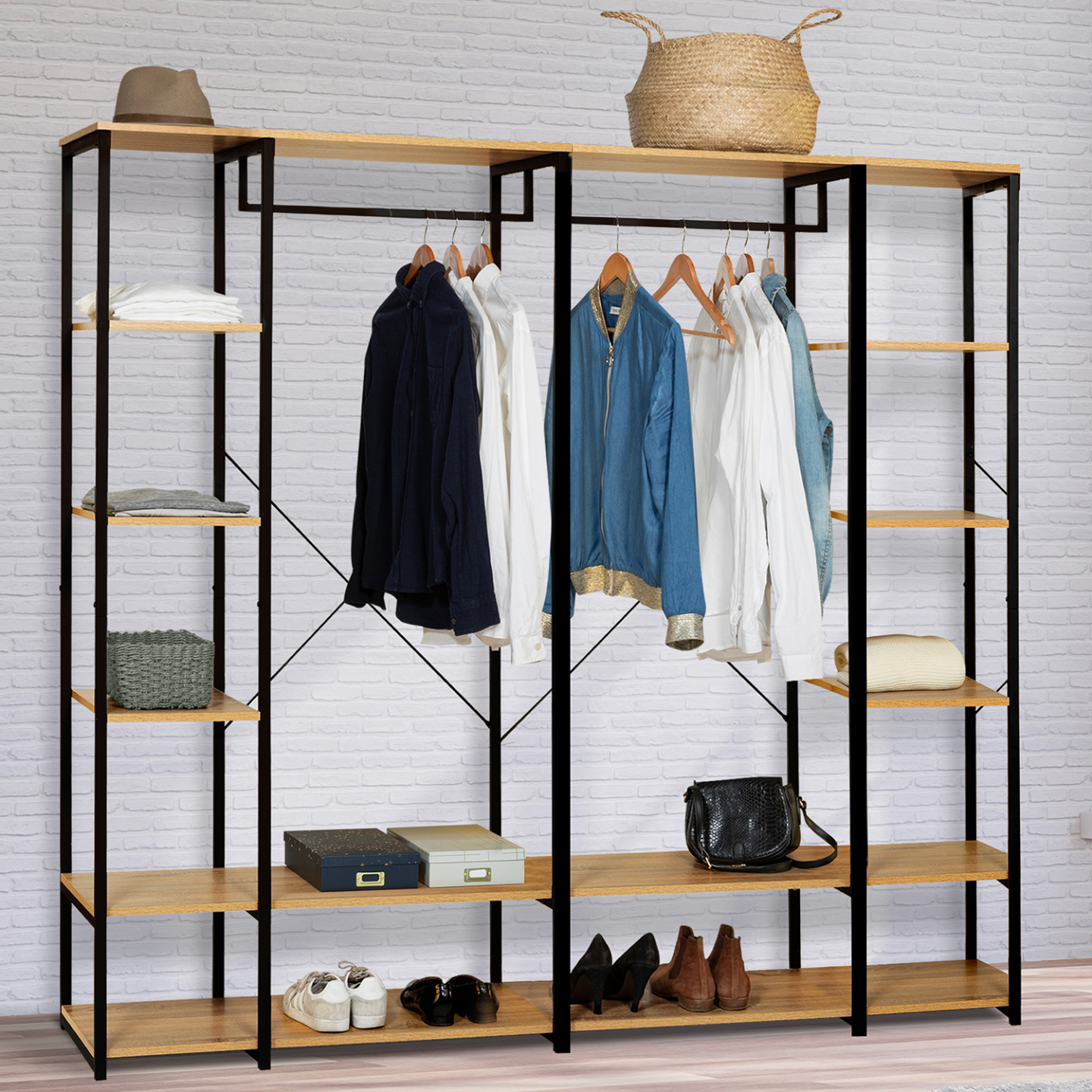 IDMarket - Armadio modulare doppio ripiano L. 180 cm DETROIT design industriale