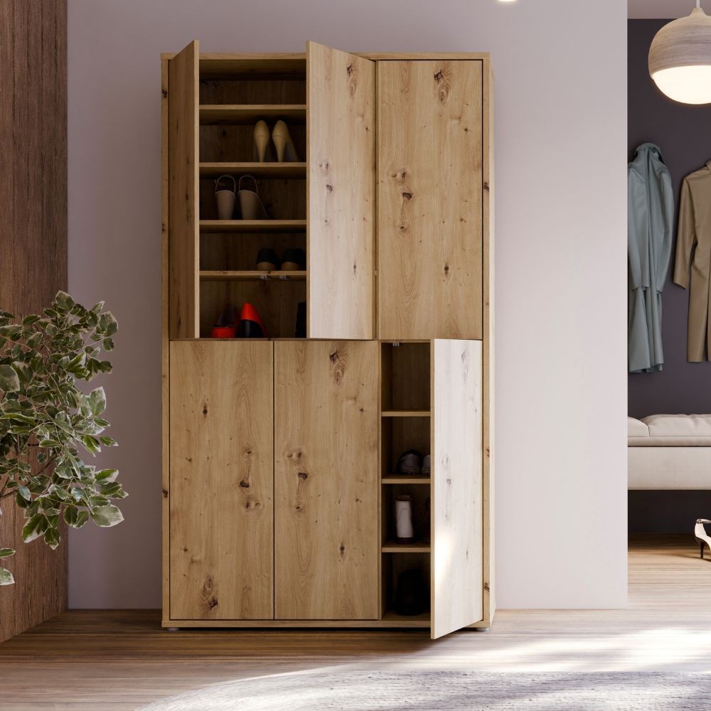 Armadio multiuso Medea 6 ante rovere 109x35x192 - Scarpiera e armadio salvaspazio