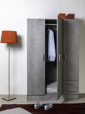 Armadio di design con 3 ante e 2 cassetti in finitura Cemento dark ZCMFC3A2C