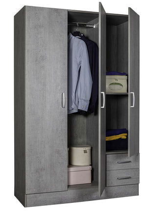 Armadio di design con 3 ante e 2 cassetti in finitura Cemento dark ZCMFC3A2C