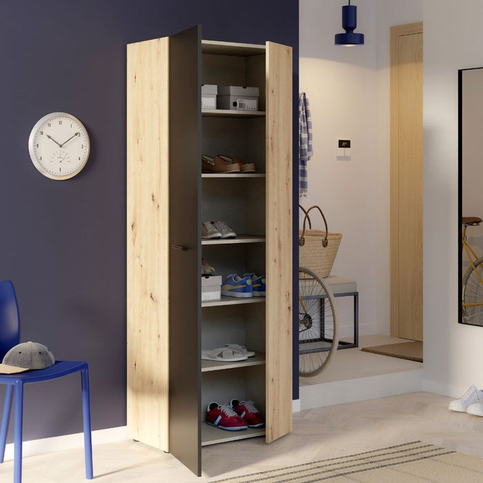 Armadio multiuso tuttopiani Teodoro 2 ante rovere con anta nera 69x36.5x181H