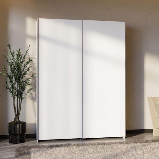 Armadio Nico 2 ante scorrevoli bianco 150x39x210 con ripiani e appendiabiti