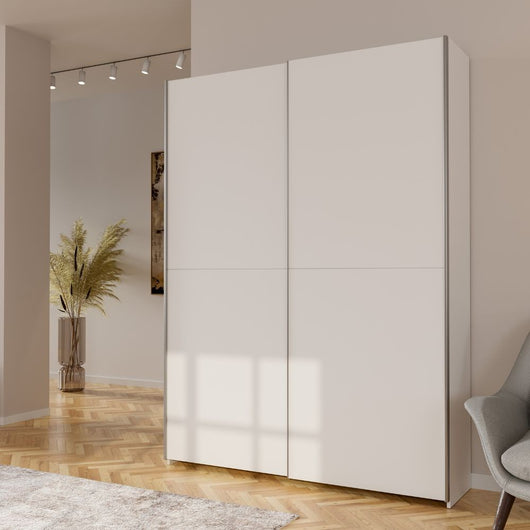 Armadio Nico 2 ante scorrevoli bianco 150x39x210 con ripiani e appendiabiti