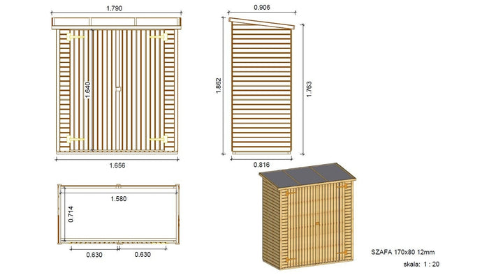 Armadio porta attrezzi da esterno 1.66x0.82 m H.1.86 - con pavimento e parete posteriore - DOM84 - ALTANKA