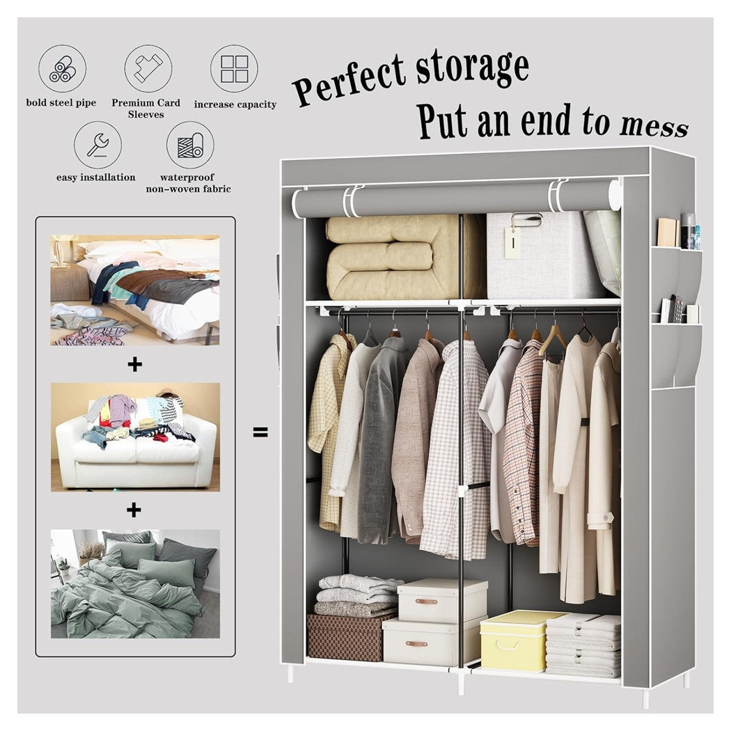 Trade Shop - Armadio Portatile In Tela Organizer Pieghevole Con Mensole 2 Binari Per Appendere Vestiti         