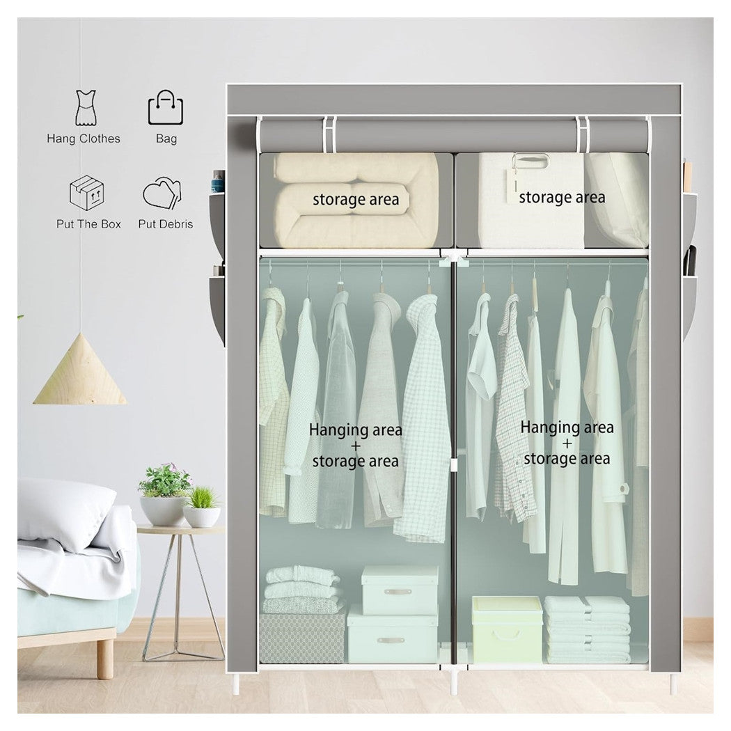 Trade Shop - Armadio Portatile In Tela Organizer Pieghevole Con Mensole 2 Binari Per Appendere Vestiti         