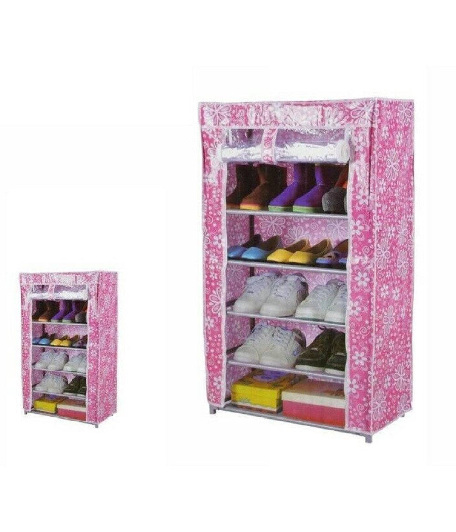 Armadio Scarpiera Tessuto Portascarpe Stivali Acciaio Smontabile 7 Ripiani 69075         