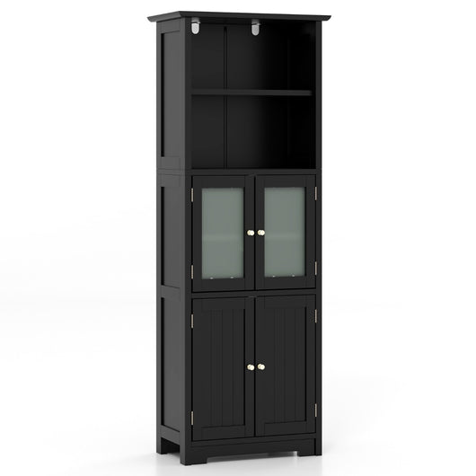 Armadio 163cm con 2 armadietti scomparti aperti ripiani regolabili ante in vetro-Buffet Organizzatore da pavimento Nero