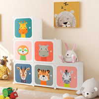 Armadio per bambini portatile 8 cubi con barra appendiabiti, Armadio bambini mobile motivi adorabili per cameretta Bianco-Armadi Appendiabiti