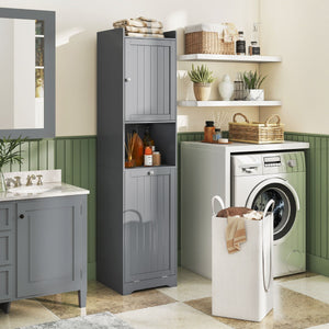Armadio alto e stretto da bagno con ripiano regolabile, Armadio da lavanderia autoportante con mensola aperta Grigio-Armadietti da bagno