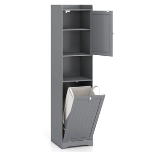 Armadio alto e stretto da bagno con ripiano regolabile, Armadio da lavanderia autoportante con mensola aperta Grigio-Armadietti da bagno