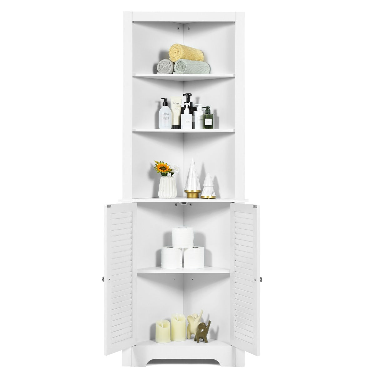 Armadio angolare per bagno camera da letto e soggiorno-Mobiletto da bagno Armadio alto autoportante con 3 ripiani aperti Bianco