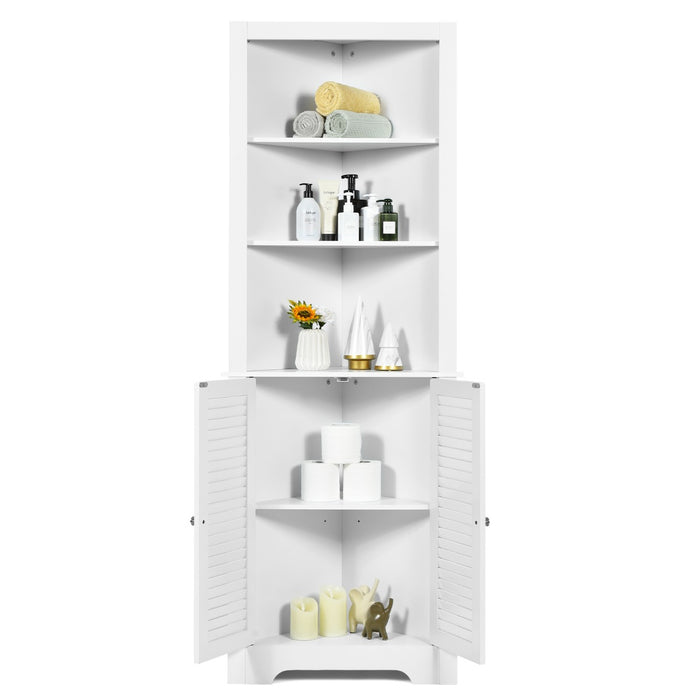 Armadio angolare per bagno camera da letto e soggiorno-Mobiletto da bagno Armadio alto autoportante con 3 ripiani aperti Bianco