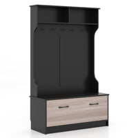 Armadio con appendiabiti multifunzionale con panca 5 ganci doppi, Organizzatore indipendente per ingresso Nero-Appendiabiti