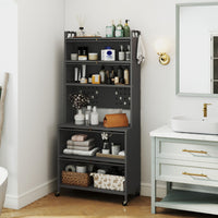 Armadio cucina 6 livelli buffet credenza, Porte ribalta supporto microonde pannello forato ganci Grigio-Credenze buffet