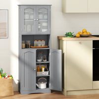 Armadio da bagno alto-Mobiletto da bagno 164cm con porte in vetro satinato e ripiani, Mobile autonomo per cucina soggiorno ufficio Grigio