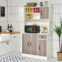 Armadio da cucina alto-Buffet-Armadio da cucina 180cm con stazione di ricarica integrata, Buffet con vetrina piano per microonde cassetto Bianco