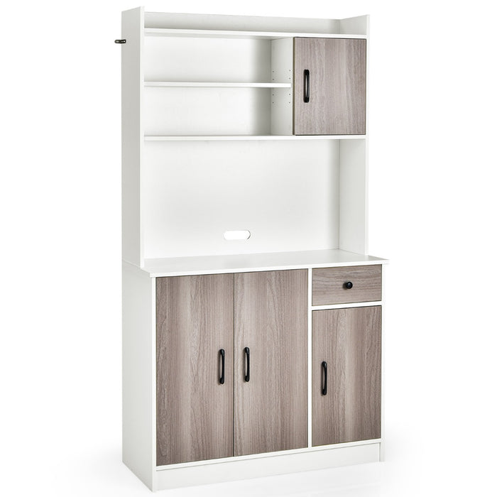 Armadio da cucina alto-Buffet-Armadio da cucina 180cm con stazione di ricarica integrata, Buffet con vetrina piano per microonde cassetto Bianco