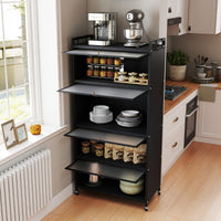 Armadio da cucina a 5 ripiani con 4 ante a ribalta e piedini regolabili, Carrello porta microonde per sala da pranzo Nero-Credenze buffet