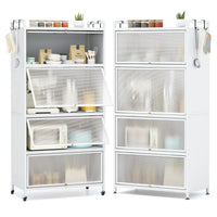 Armadio da cucina a 5 ripiani con 4 ante a ribalta e piedini regolabili, Carrello porta microonde per sala da pranzo Bianco-Credenze buffet