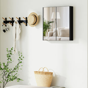 Armadio da muro con specchio con porte doppie a specchio e mensola regolabile, Mobile appeso per lavanderia o ingress Nero-Armadietti per gioielli