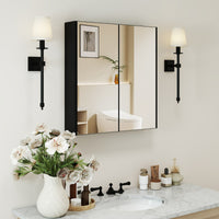 Armadio da muro con specchio con porte doppie a specchio e mensola regolabile, Mobile appeso per lavanderia o ingress Nero-Armadietti per gioielli