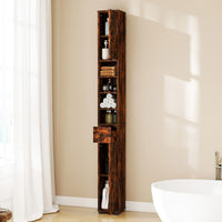 Armadio da bagno alto-Mobiletto da bagno slim con 1 cassetto di stoccaggio, Armadio da bagno 5 ripiani regolabili struttura antiscivolo Marrone