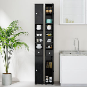 Armadio da bagno alto-Mobiletto da bagno slim con 1 cassetto di stoccaggio, Armadio da bagno 5 ripiani regolabili struttura antiscivolo Nero