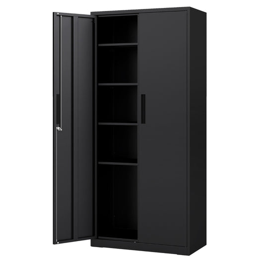 Armadio da stoccaggio in metallo con porte blocabili con ripiani regolabili, Armadio alto in acciaio per organizer da ufficio-Armadi da ufficio