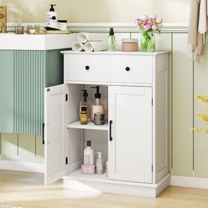 Buffet moderno con cassetto e ripiano regolabile da caff¨¨ per cucina-Armadio da pavimento per bagno con ante Bianco